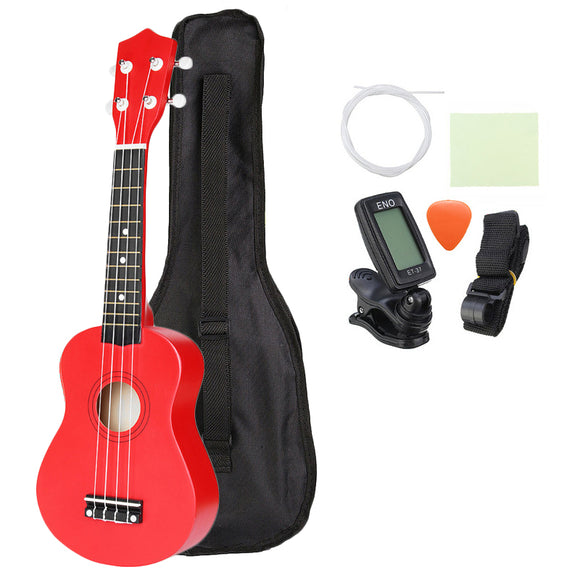 21 Inch Basswood Soprano Ukulele with Gig Bag Tuner Red