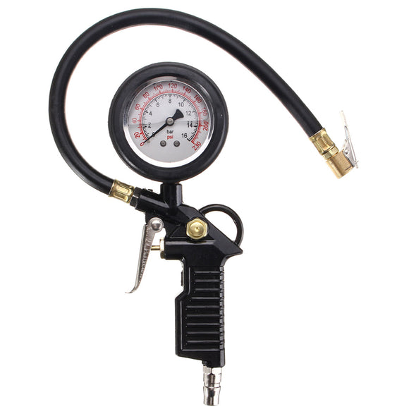 220 PSI Dial Tire Pressure Inflator Gauge Flexible Hose Style Air Chuck Pneumatic