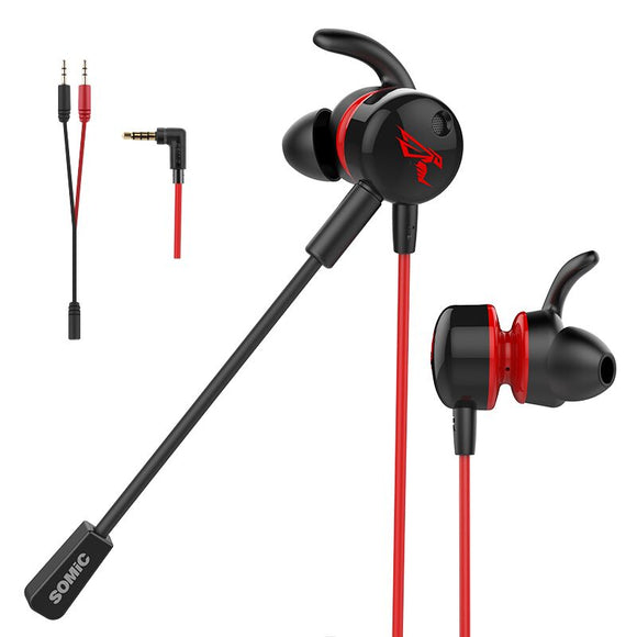 Somic G618I Gaming Headphone 3.5mm Wired Control Stereo EarphoneL Bend In Ear Headset with Dual HD Mic for PUBG Gamer PC Laptop
