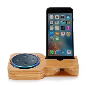 Bamboo Wooden Speaker Phone Charging Stand for Alexa Echo Dot Plus