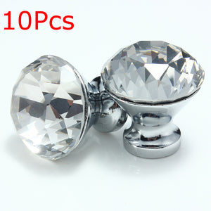 10Pcs 30MM Crystal Glass Diamond Cabinet Drawer Knob Kitchen Pull Handle