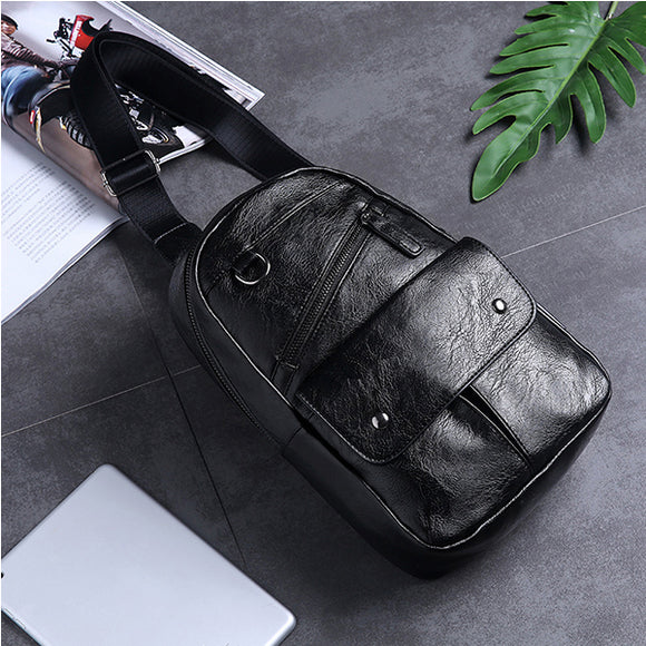 Men PU Retro Large Capacity Crossbody Bag Simple Chest Bag Shoulder Bag