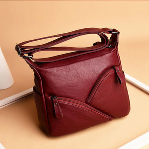 Women Retro Soft Leather Solid Crossbody Bag Large Capacity Shoulder Bag