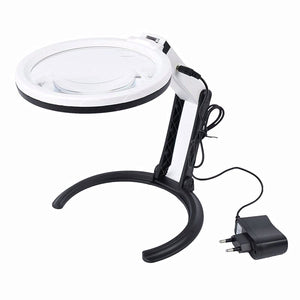 1.8X 5X Foldable Charge Handheld Illuminated Magnifier Plug-in Desk Magnifying Glass With 12 LED Lights