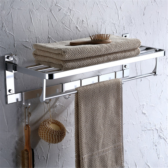 Alumimum Bath Double-Deck Towel Rack Rail Bar Wall Mounted Holder Storage Shelf