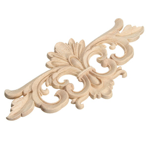 Wood Carving Applique Unpainted Flower Applique Wood Carving Decal for Furniture Cabinet 22x10cm