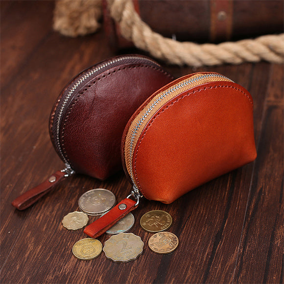 Retro Genuine Leather Vegetable Tanned Shell Coin Bag Cowhide Wallet For Men And Women