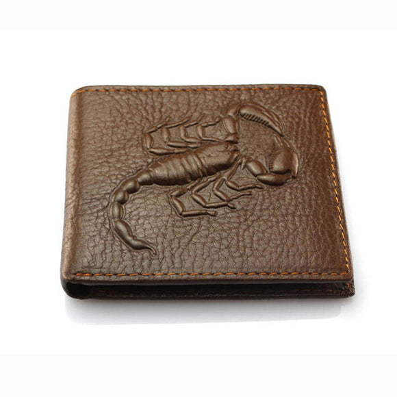 Men's Cowhide Wallet Short Scorpion Pattern 2 Fold Wallets