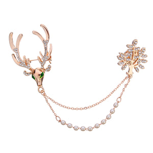 Crystal Deer Green Eyes Tree Artificial Pearl Gift Christmas Brooches