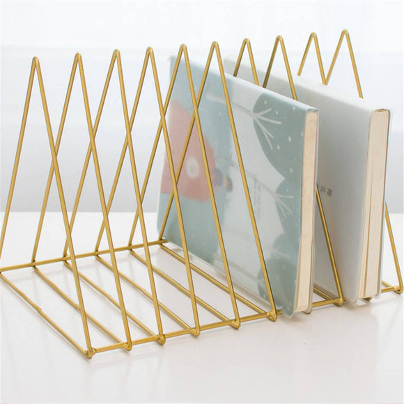 Metal Triangle Iron Art Desktop Bookshelf Letter Magazine Rack Holder Home Office Storage