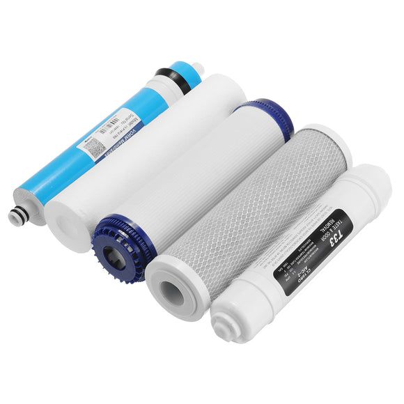 5 Stage Filter Reverse Osmosis Replacement Water Filters Set with 75 GPD Membrane CTO GAC T33