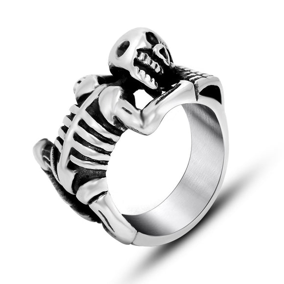 Halloween Punk Titanium Steel Skull Ring Skeleton Bone Men Ring Jewelry
