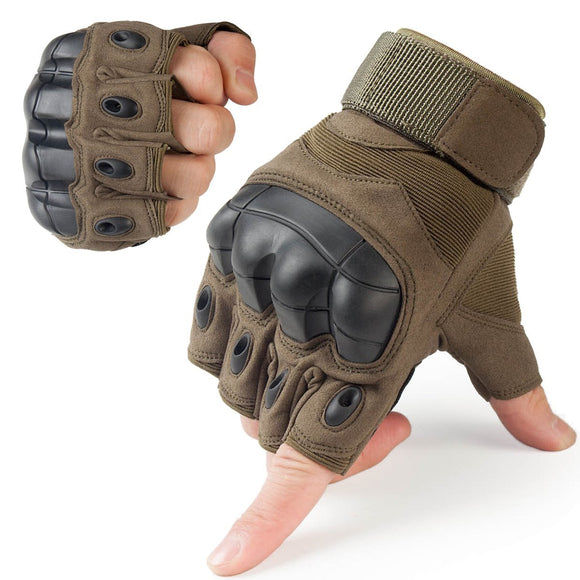 Tactical Gloves Military Fingerless Hard Rubber Knuckle Half Finger