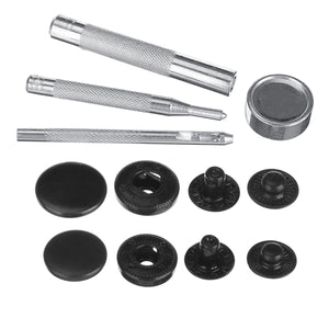 8pcs/Set 15mm or 12.5mm Black Snap Fasteners Popper Press Stud Button With Fixing Kit