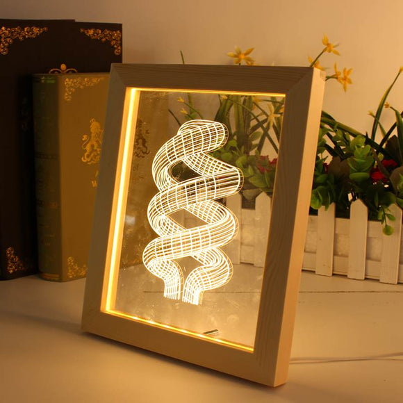 KCASA FL-705 3D Photo Frame Illuminative LED Night Light Wooden Annular Desktop Decorative USB Lamp