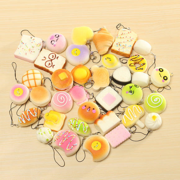 35pc Exquisite Mini Kawaii Panda Squishy Charm Straps Soft Bread Donuts Toys