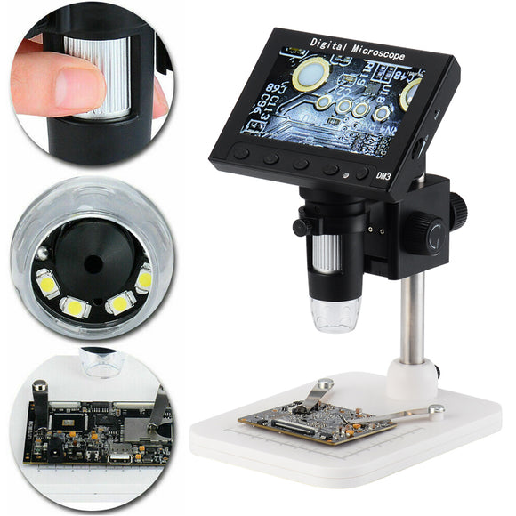 DM3 1080P LCD Digital Microscope 4.3 Inch 1000X Magnifier 2 Million Pixels Experimental Maintenance Industrial Microscope