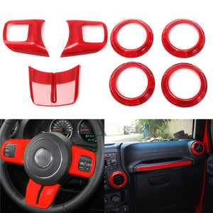 18pcs Car Red Green ABS Interior Decorative Trim Kit For Wrangler 2011-2017