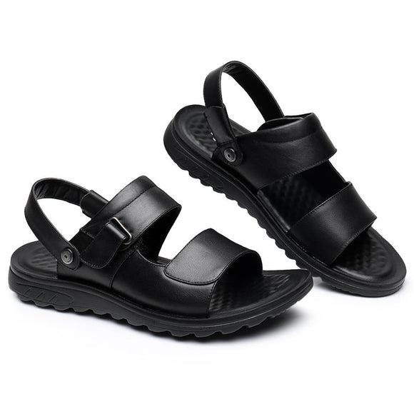 US Size 7.5-10 Male Men Leather Flat Sandals Beach Massage Soft Slope With Slippers Shoes