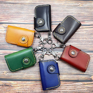 Men And Women Genuine Leather Retro Car Key Holder Key Bag Keychain Wallet Card Holder