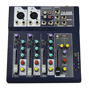 4 Channel bluetooth Professional Audio Mixer Control DJ Mic USB Plug with LED Digital Display Music Stream