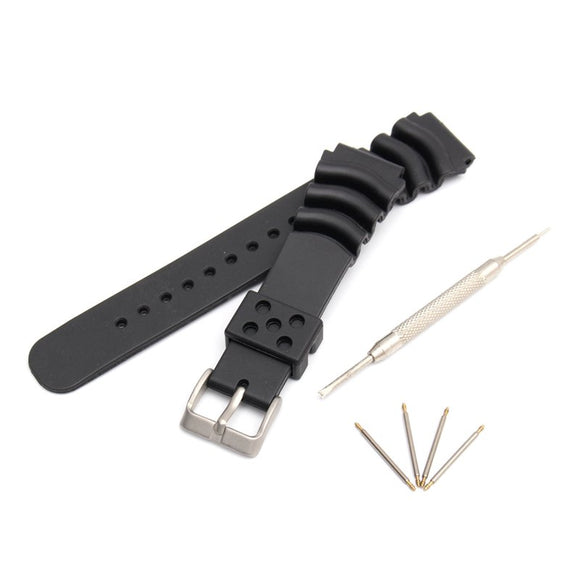 20MM/22MM Black Sport Scuba Diver Rubber Watch Band Strap For Sei ko