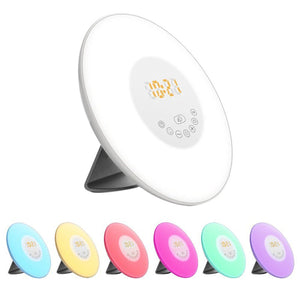 Wake Up Light Sunrise Alarm Clock LED FM Radio Sound Night 7 Color Lamp