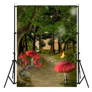 3x5FT Forest Mushroom Fairy Tale Photography Backdrop Background Studio Prop