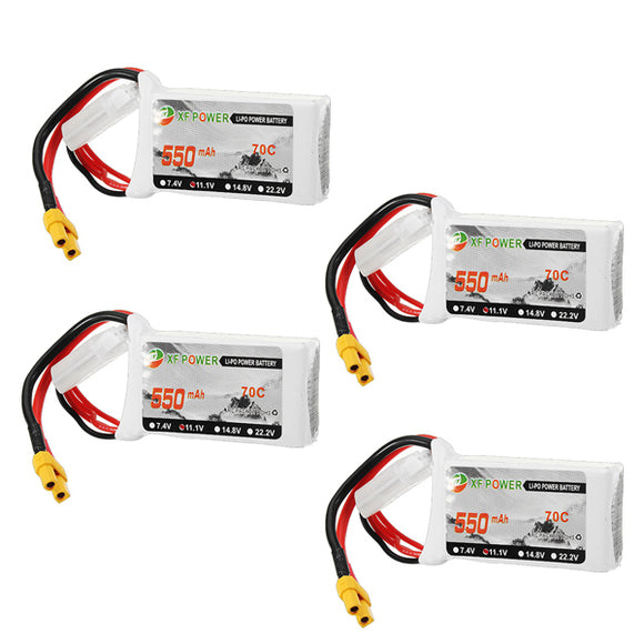 4Pcs XF Power 11.1V 550mAh 3S 70C Lipo Battery XT30 Plug