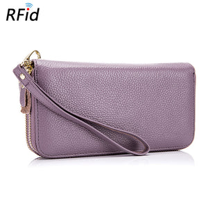 Women RFID Blocking Genuine Leather Long Purse Large Capacity Phone Holder Wallet