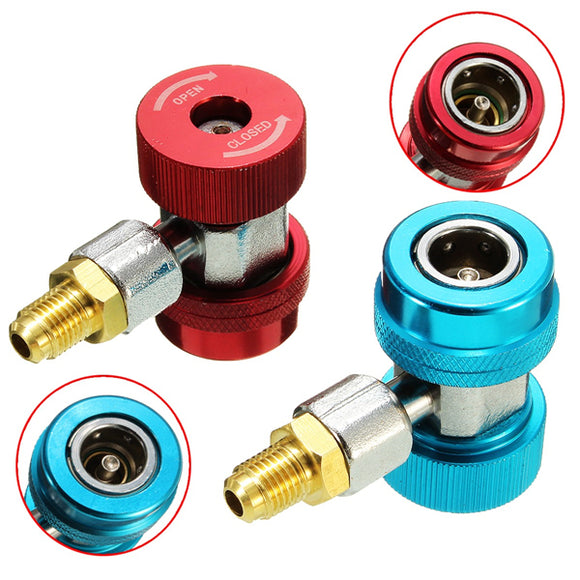 R134a A/C Low/High Quick Coupler Adapters With Extractor Valve Core Manifold