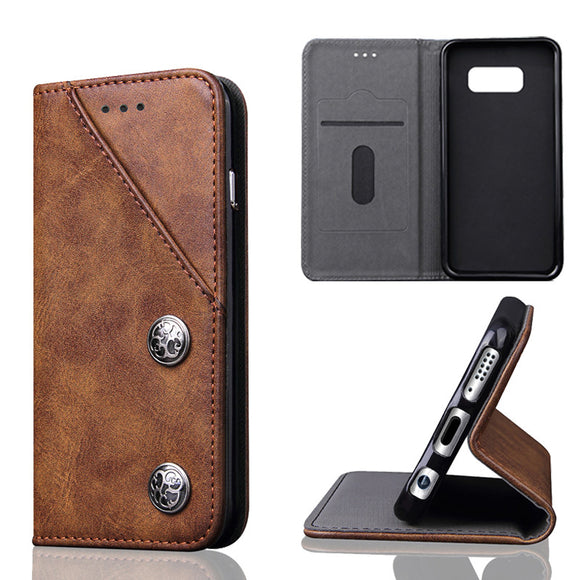 PU Leather Flip Card Slot Stand Holder Bronze Wallet Back Cover Cases for Samsung Galaxy S8 Plus