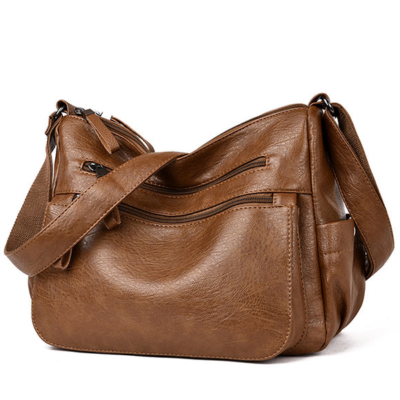 Women Soft Faux Leather Solid Hobos Crossbody Bag Multi-Slot Shoulder Bag