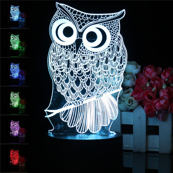 Owl 3D LED Color Change Night Light USB Charge Table Desk Lamp Decoration With Remote Controller