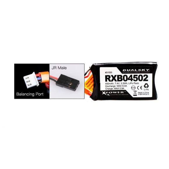 DUALSKY RXB04502 450mAh 7.4V 2C/20C LiPo Battery JST-XH TJC8 3P for Receiver RX Mini G.lider Micro RC Drone F3A Helicopter Racing Drone Quadcopter Airplane