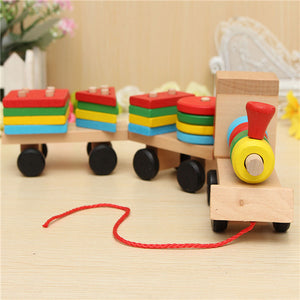 Wood Puzzle Train Toys Geometric Building Blocks Education Gift