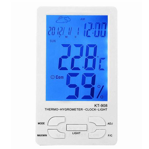 KT908 LCD Digital Thermometer Hygrometer Alarm Clock Home Electronic Temperature Humidity Meter