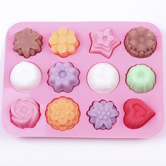 Multipurpose 12 Holes Flowers Silicone Cake Mold Ice Cream Mold Jelly Pudding Mold Chocolate Mold