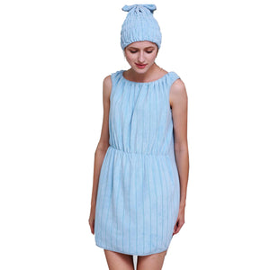 Honana BX-R962 Soft Bathrobe Women Bath Dress Microfiber Cozy Spa Bath Skirt with Bath Cap