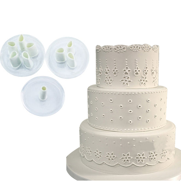 3pcs Lace Hole Plastic Fondant Cuttter Cake Cookie Buscuit Mold Baking Decorating Tools Sugarcraft