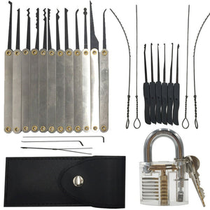 DANIU 12pcs Unlocking Lock Pick Set + 10pcs Key Extractor Set +1pc Transparent Practice Padlock