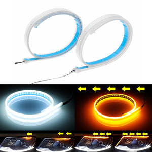 2Pcs 30/45/60CM Soft Switchback Sequential Signa Lamp Headlight Kit LED Strip DRL Light