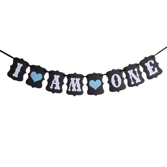 I AM ONE Bunting Garland Banner Baby Birthday Party Decoration