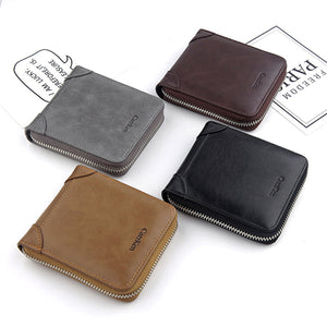 Men Faux Leather Tri-fold Retro Zipper Multi-card Slots Wallet