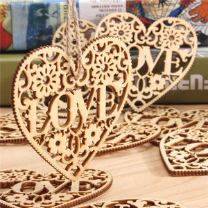 10pcs Heart Love DIY Woodcraft Hanging Decoration Craft Gift