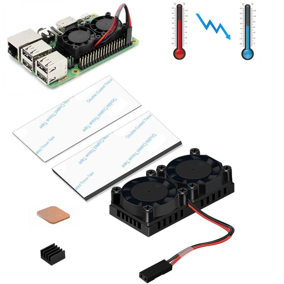 Ultimate Dual Cooling Fan +  Aluminum Heatsink + Copper Heatsink + Thermal Tape Kit For Raspberry Pi 3B+ /3B/2B/B+