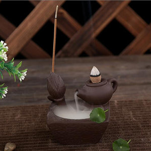 Chinese Style Backflow Incense Cone Burner Teapot Home Fragrant Stick Holder Ceremony Feng Shui