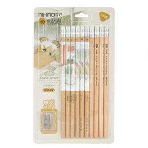 AIHAO 10 Pcs Cartoon Wooden Pencil Set HB Pencil with Sharpener 90142