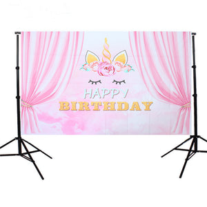 5x3FT Pink Curtain Unicorn Birthday Theme Photography Backdrop Studio Prop Background