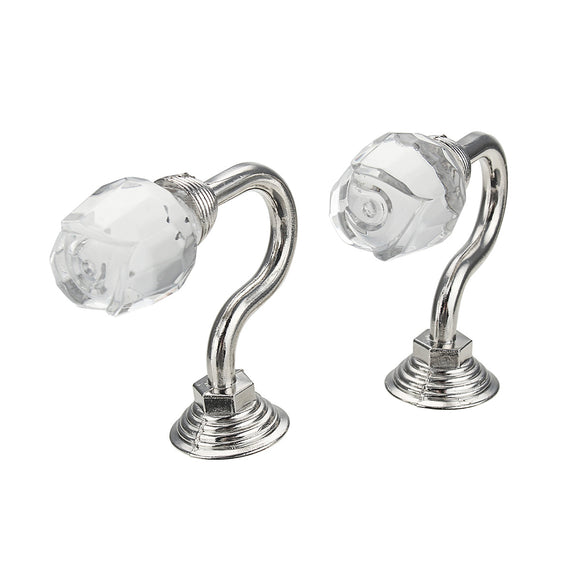 2Pcs Round Silver Glass Crystal Curtain Tie Back Holdback Wall Hooks Wall Mount Hanger